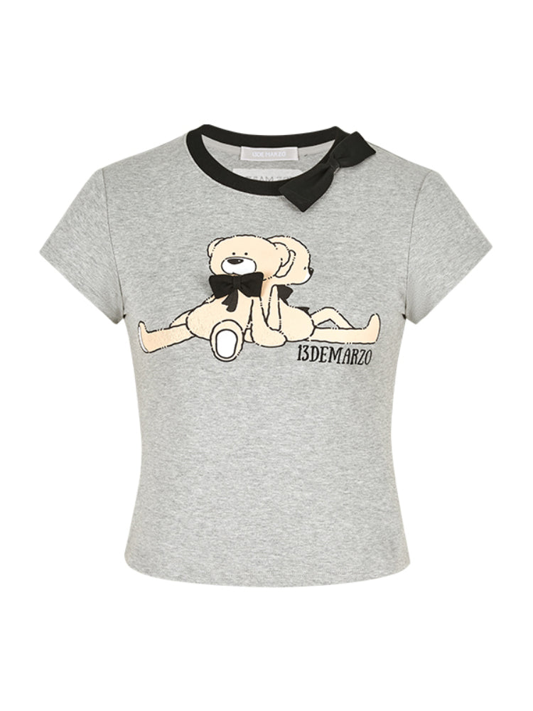 Neckline Bow Cotton T-shirt