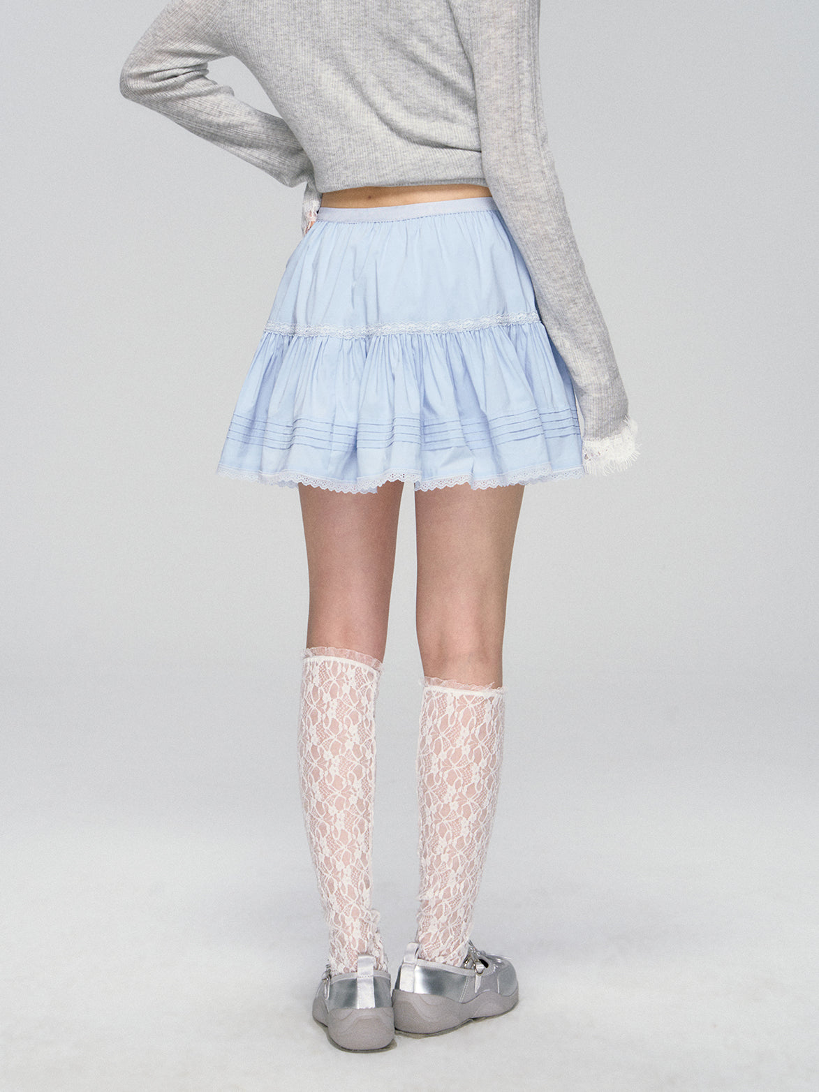 Blue Lace Trim Layered Skirt