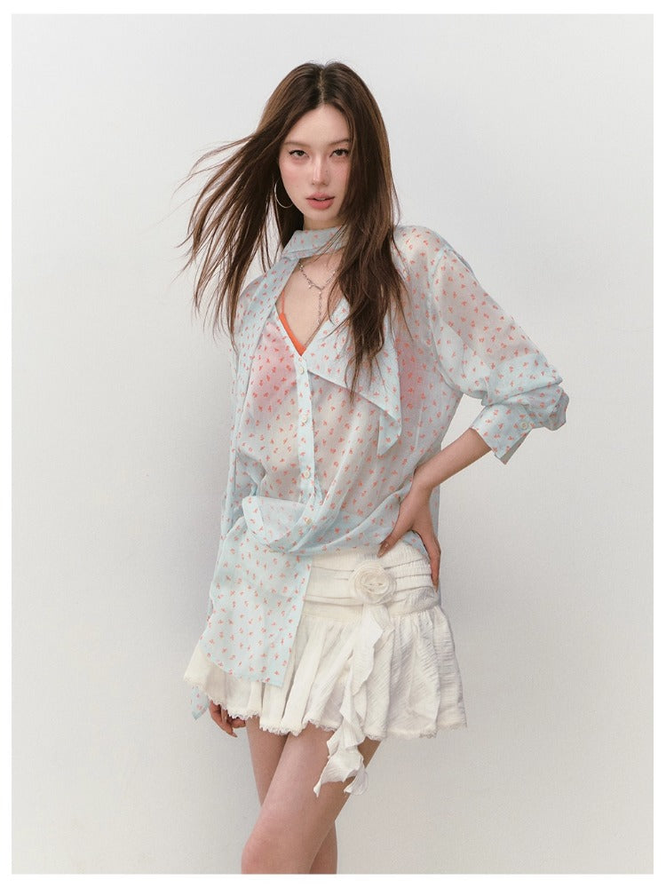 Small Floral Ribbon Flowing Sun-Protection Shirt