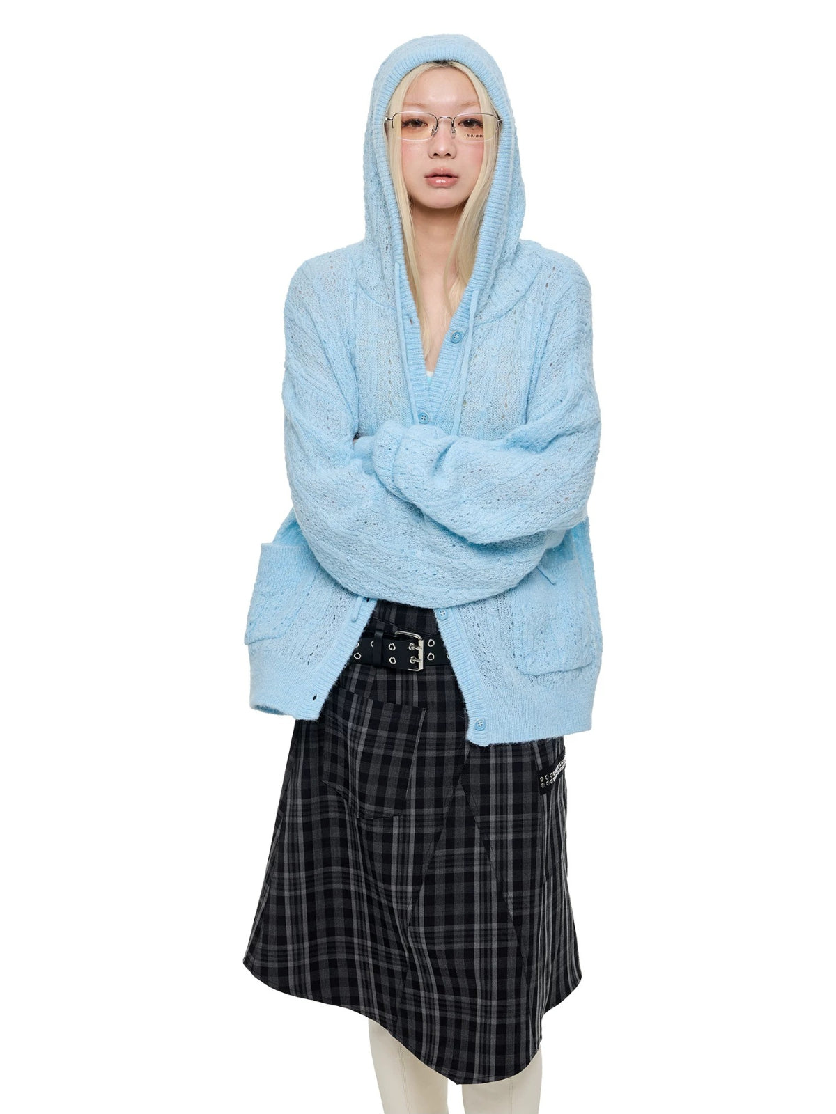 Hooded Mohair Blend Knit Cardigan