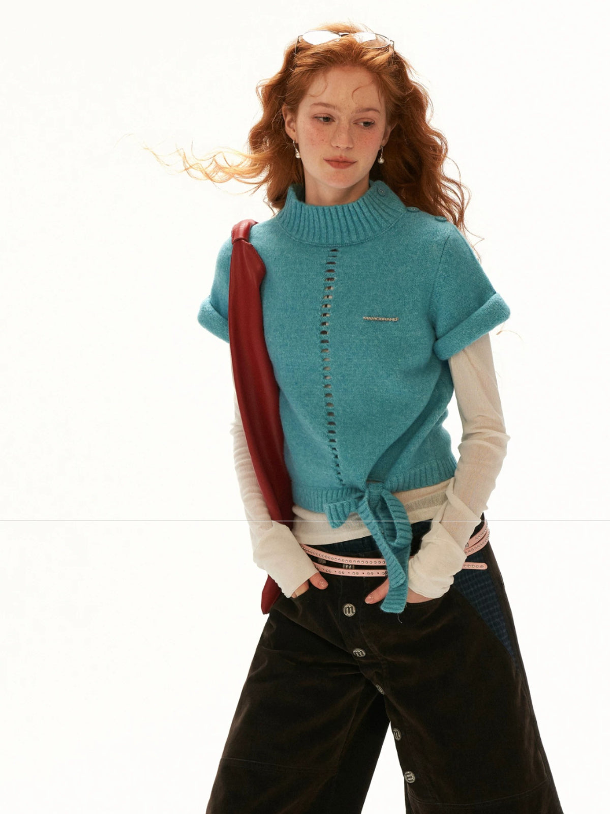 Soft Wool Blend Tie Knit Sweater