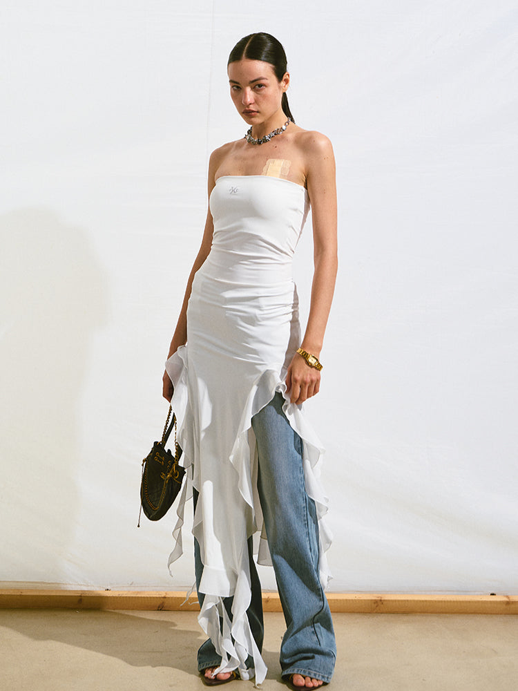 Asymmetrical Ruffle Bandeau Dress