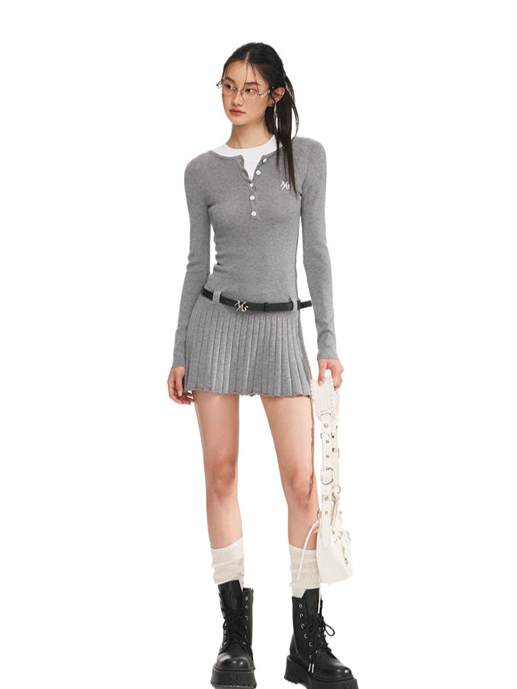 Cable Knit Backless Pleated Mini Dress