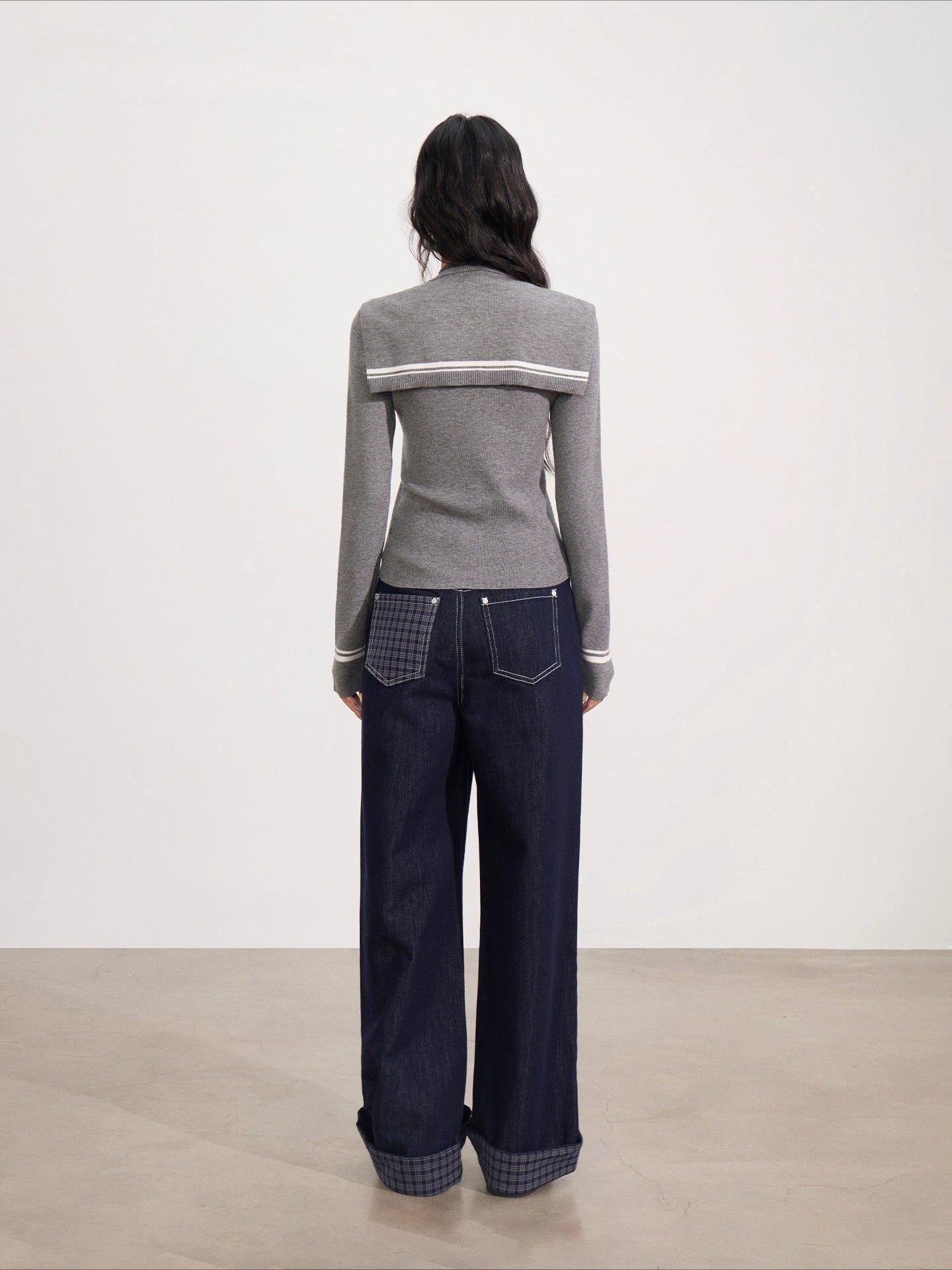 Gray & Blue Shoulder Crewneck Layer & Cape Set