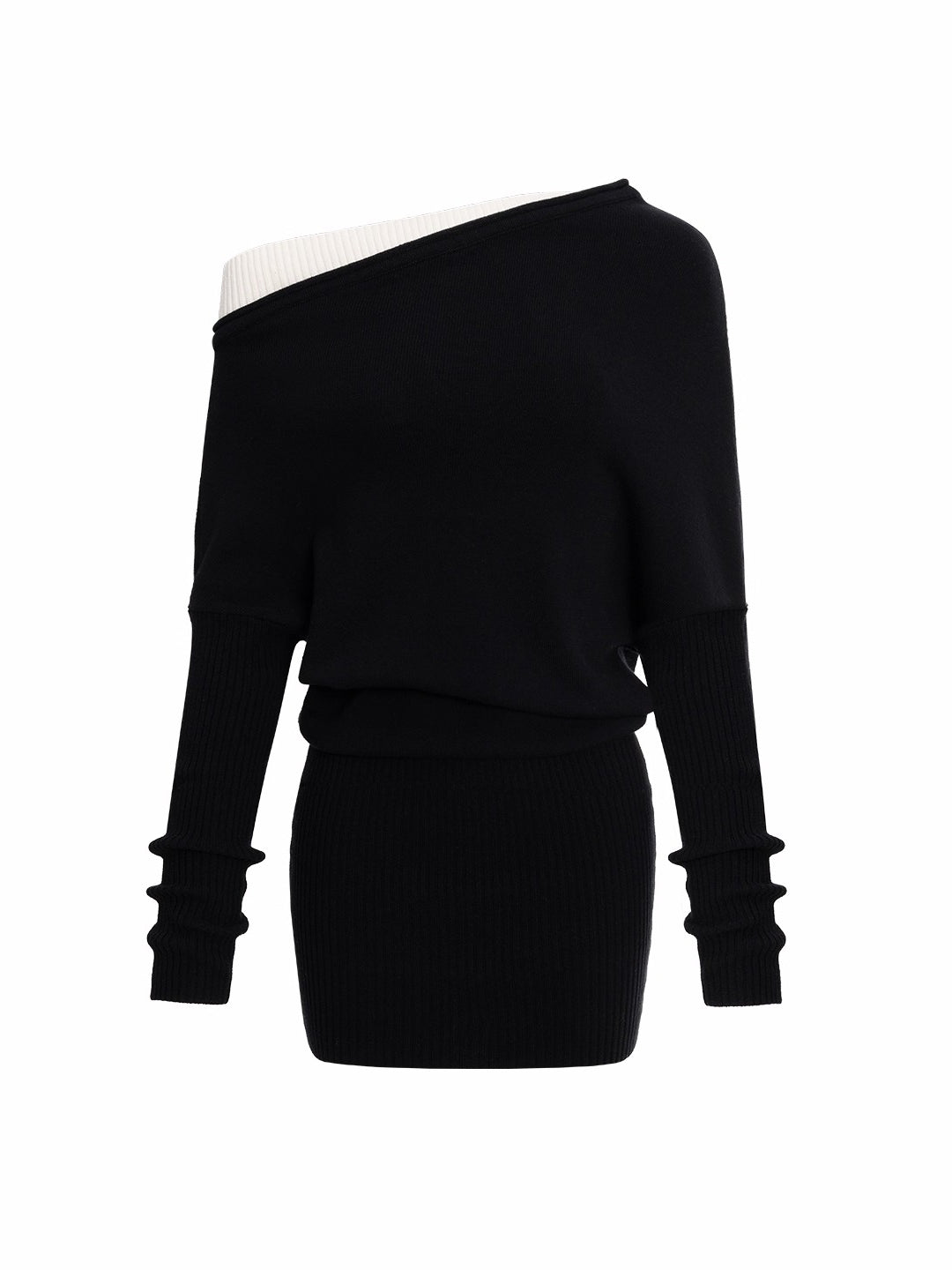 Black & Gray Asymmetric Layered Knit Dress
