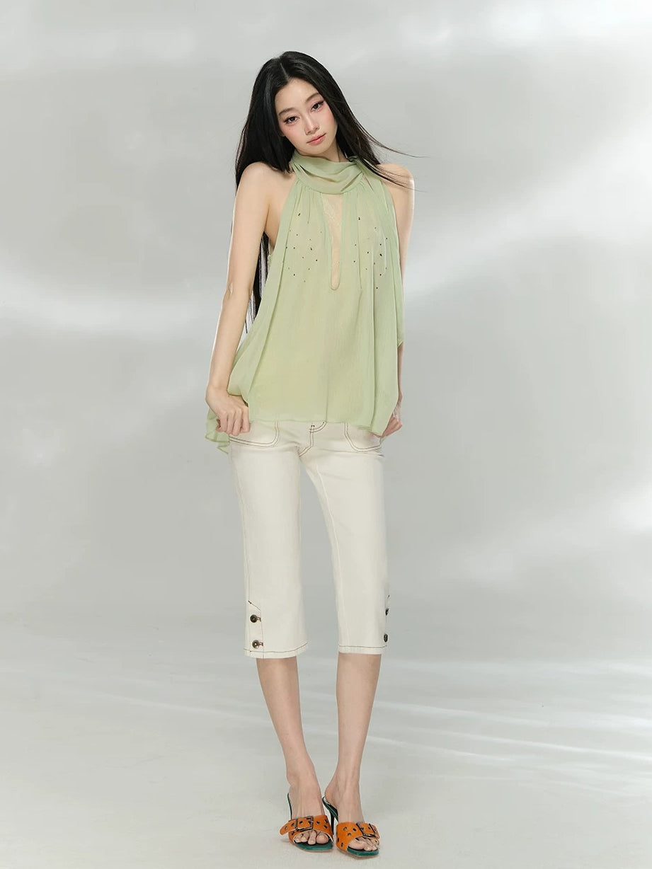 Sheer Rhinestone Chiffon Top
