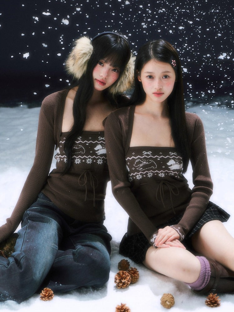 Brown Fair Isle Cardigan Set