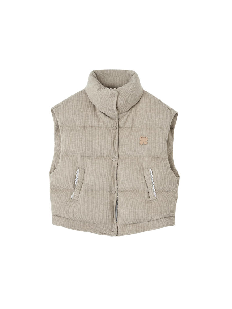 Lace Stand Collar Puffer Vest