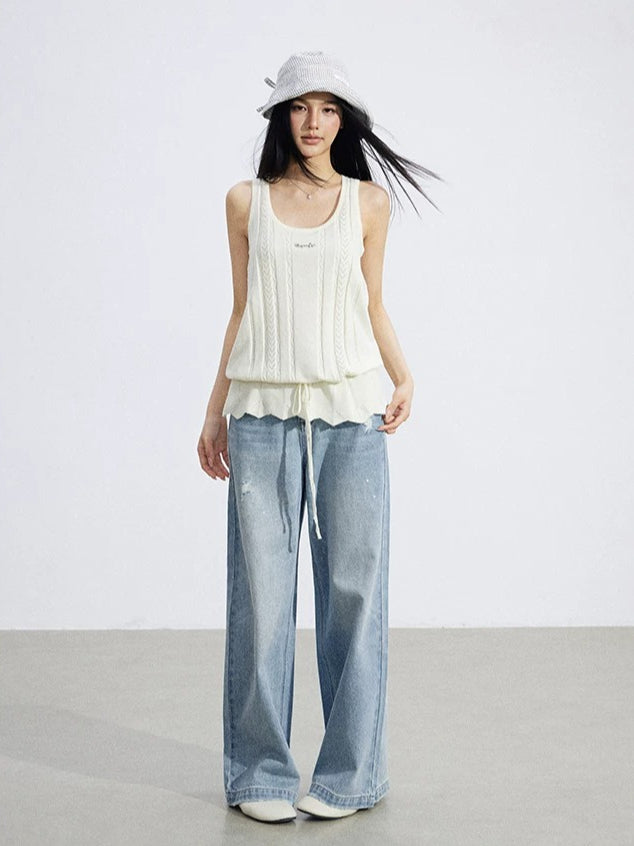 Starry Denim Wide-Leg Pants