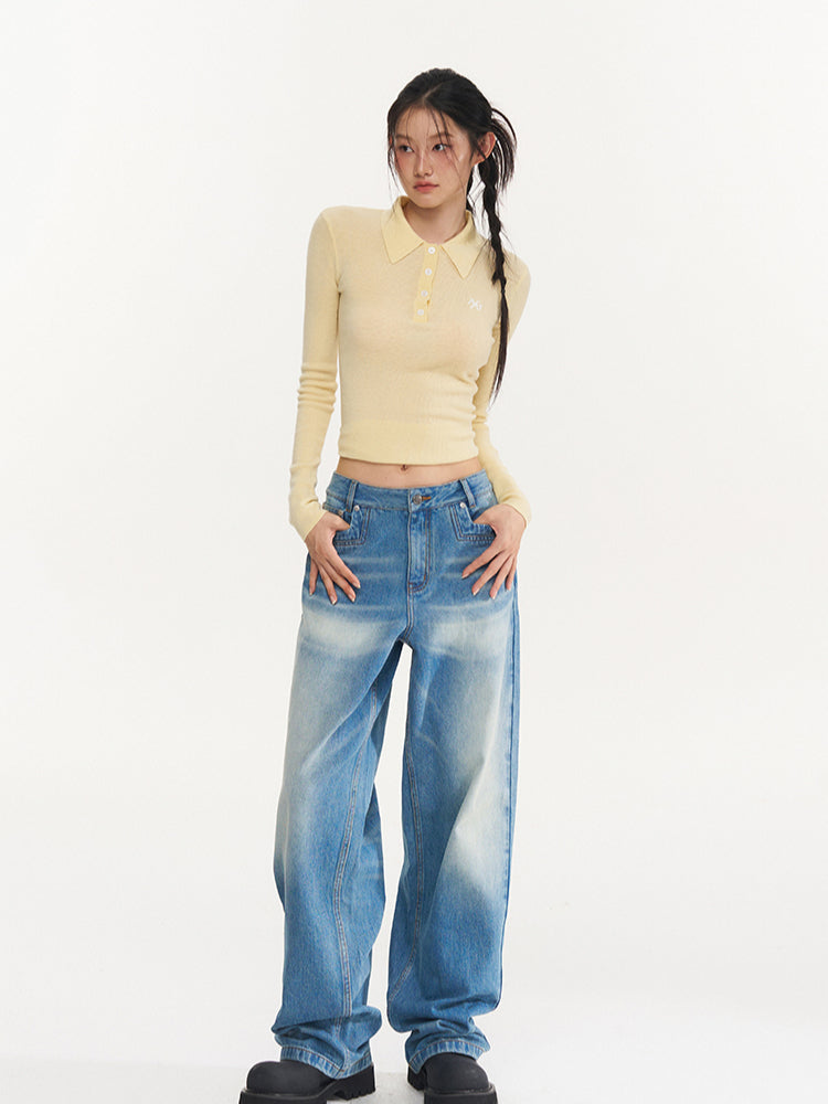 Black & Yellow Wool Polo Knit Top