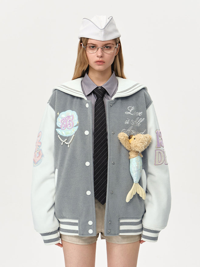 Blue & Gray Mermaid Baseball Jacket