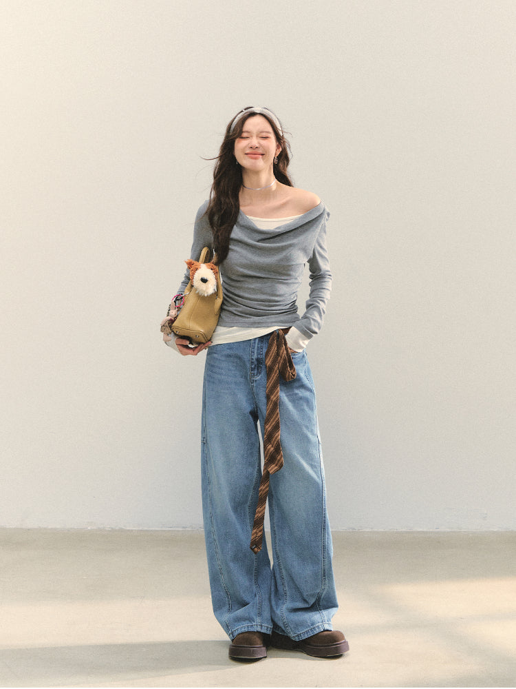 Dangle Collar Fake Two-Piece Color-Blocked Blouse