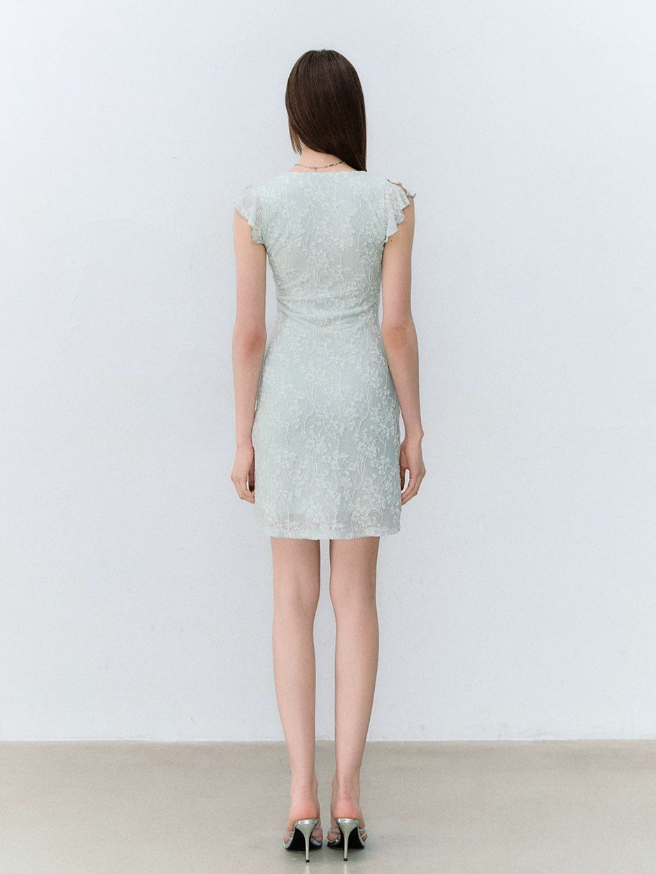 Lace Patchwork Knit V-neck Dress