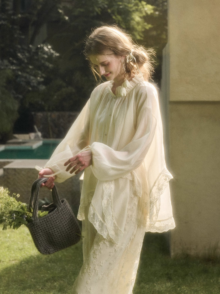 Lace Round Neck Trimmed Shirt