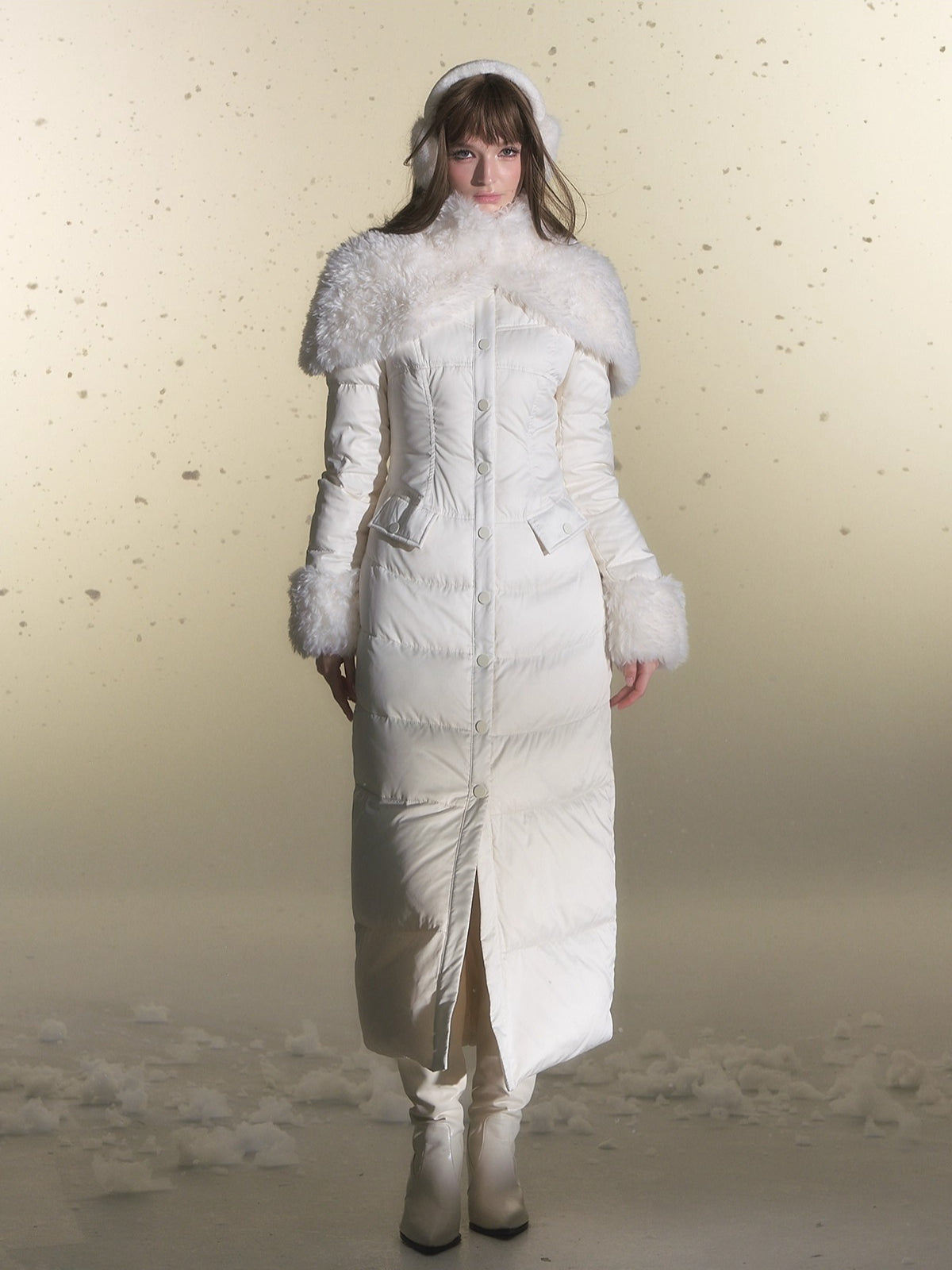 White Duck Down Waist-Coated Long Down Jacket