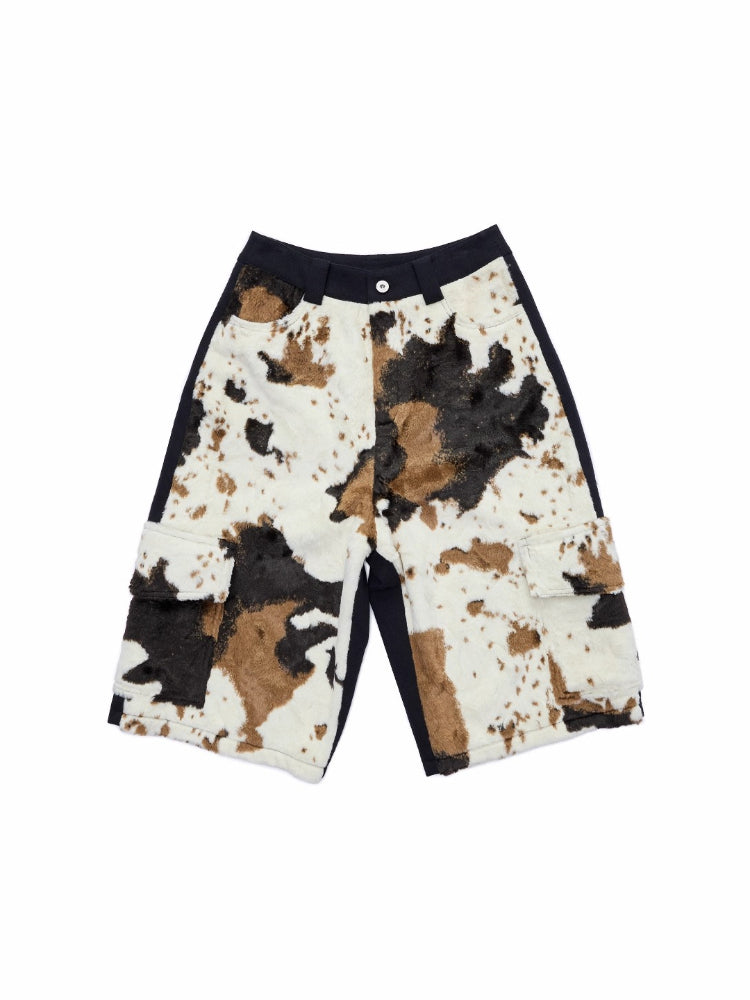Cow Pattern Faux Fur Shorts