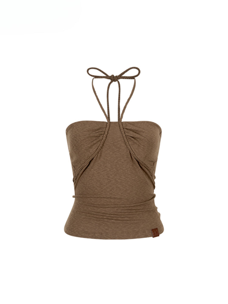 Pleated Rope-Hanging Fitted Bandeau