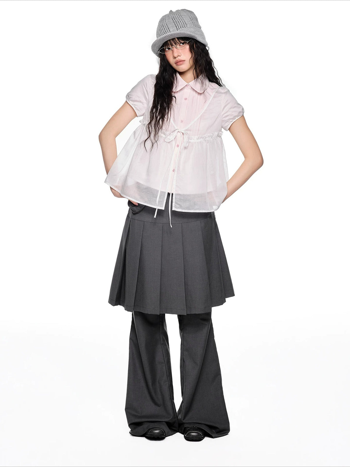 Pleated Skirt Flare Pants