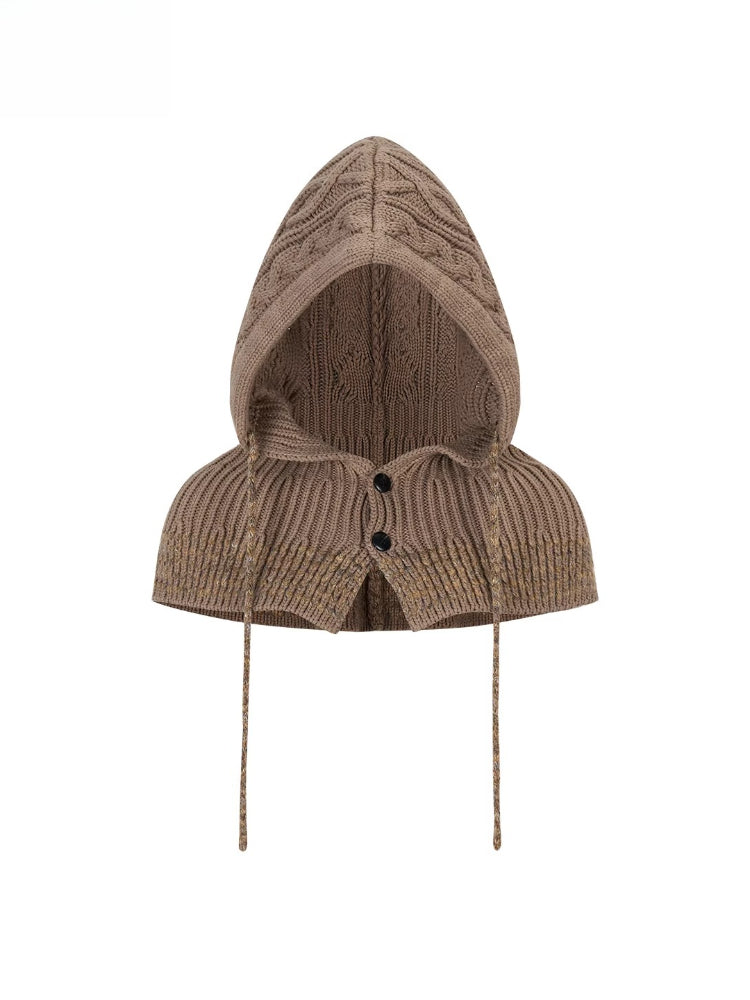Brown Leather Buckle Cardigan & Hooded Cape Set