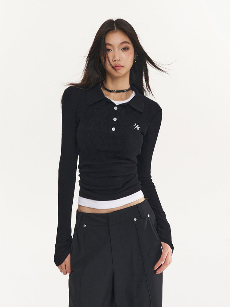 Black & Yellow Wool Polo Knit Top