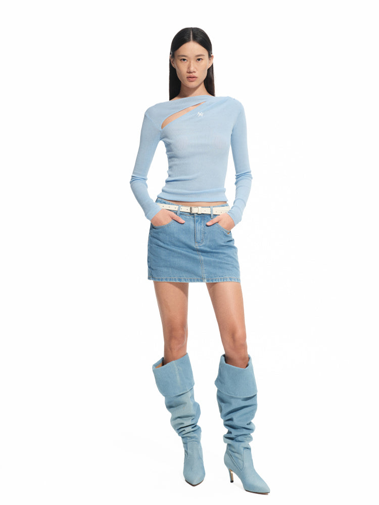 Denim Mid-rise Straight Pencil Skirt