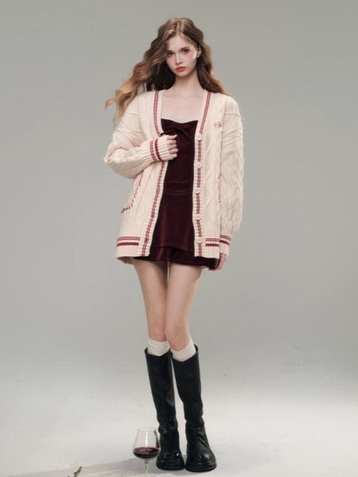 V-neck Embroidered Knit Cardigan