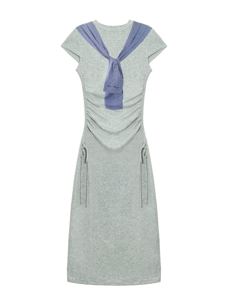 Printed Side Gathered Tie Dress