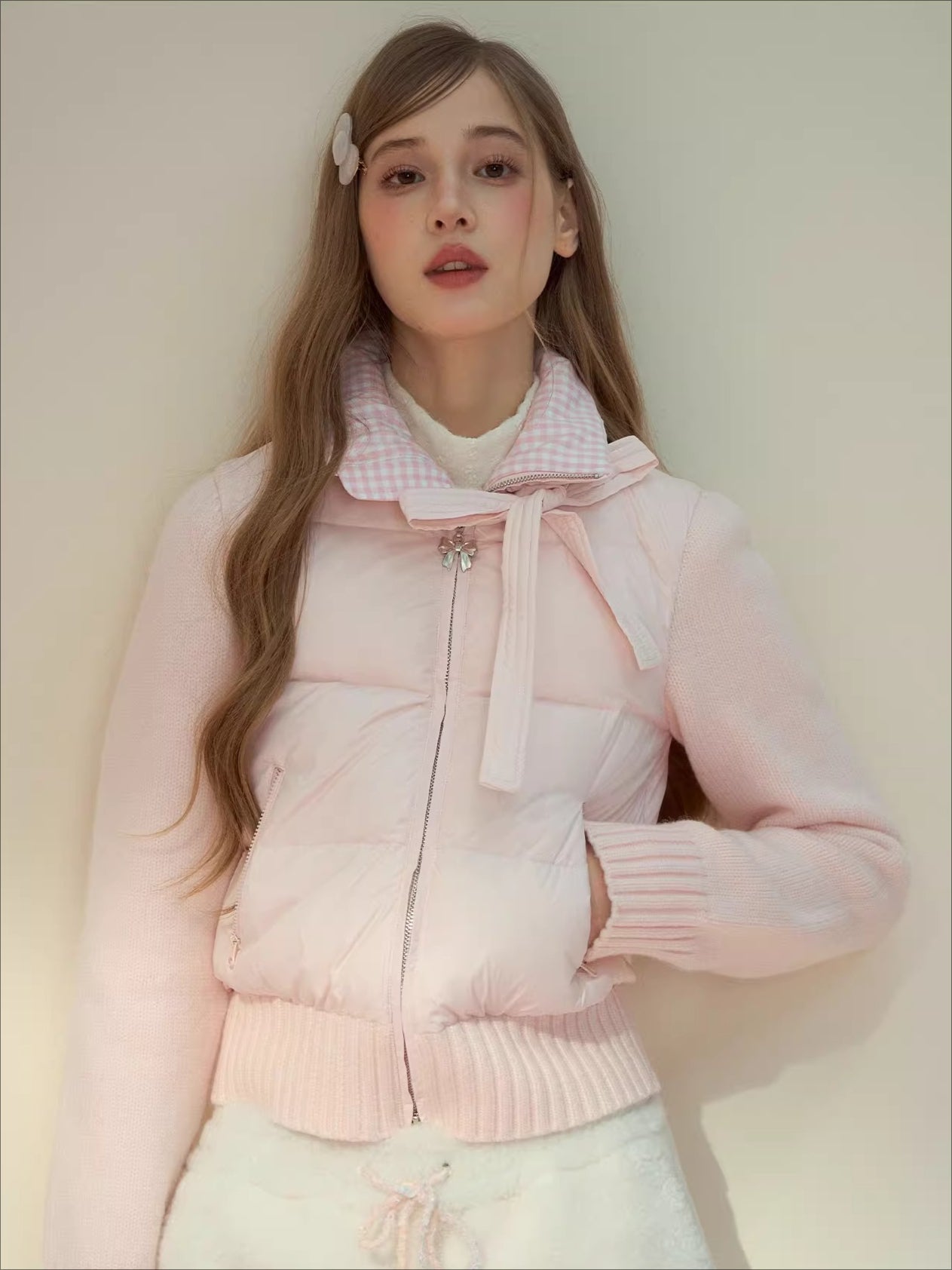 Powder Pink Knit Down Jacket