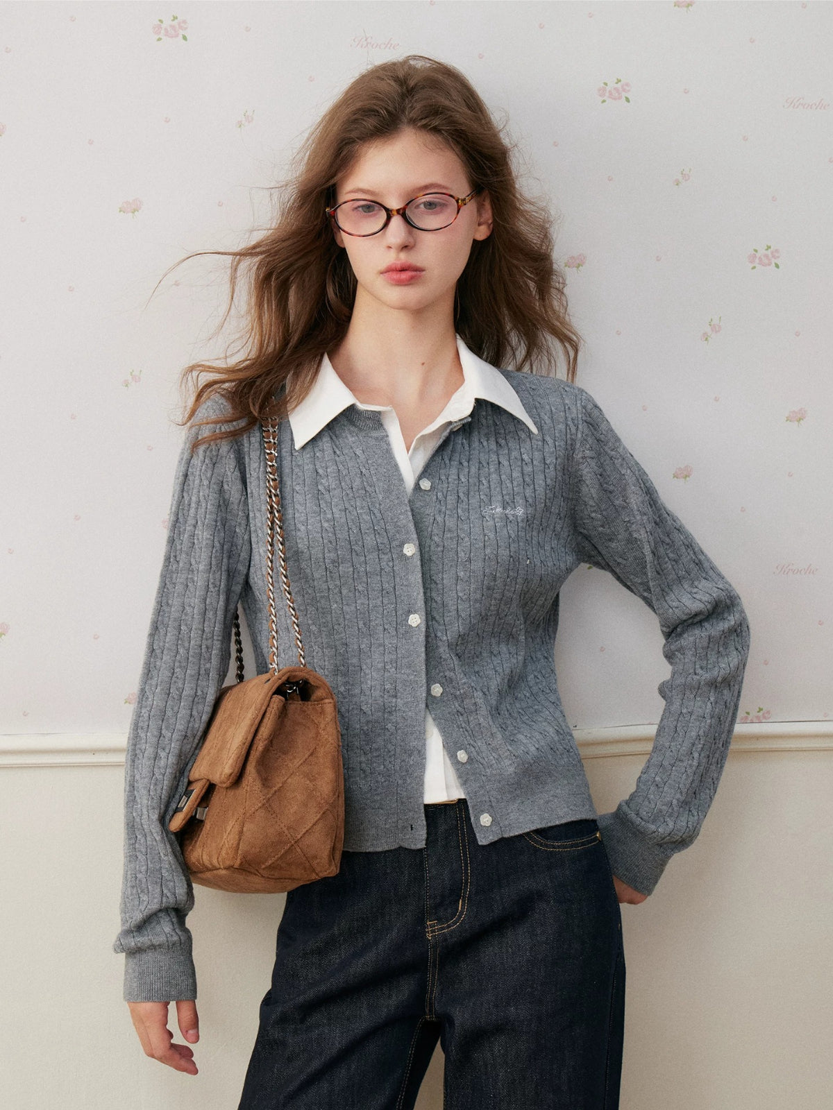 Wool Blend Cable Knit Cardigan