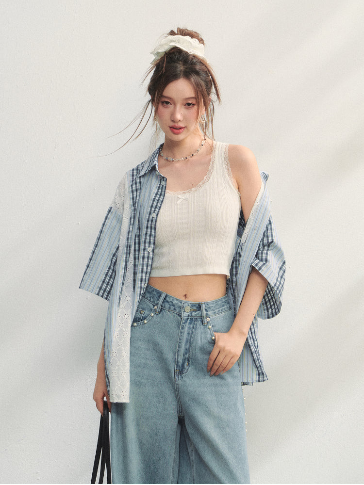 Lace - Plaid Embroidered Shirt