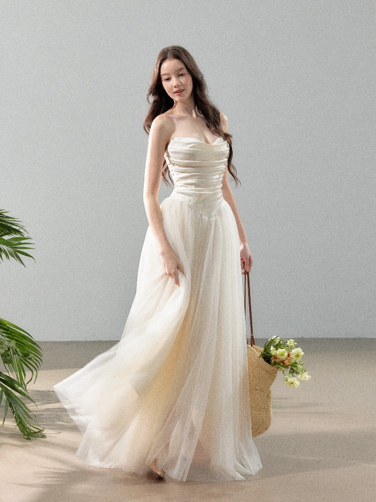 Satin Tulle Strapless Dress