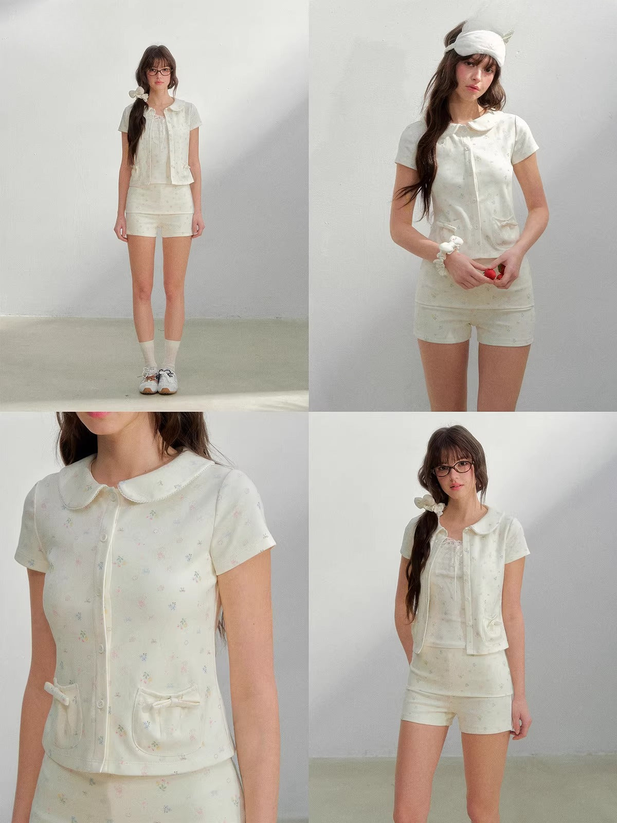 Floral Doll Collar T-shirt &Shorts Set