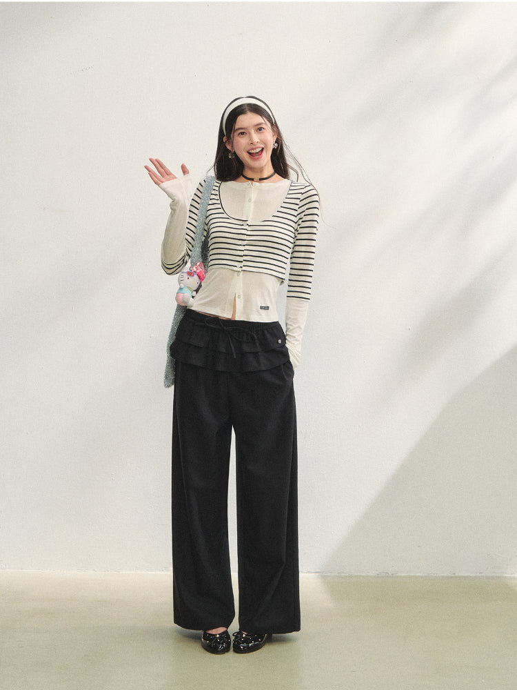 Two-piece Double-layer Ruffle Tie Straight Pants