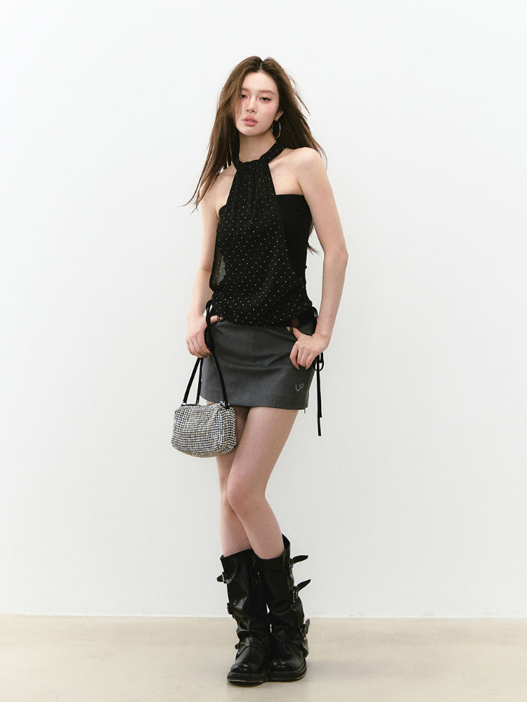 Strapless Halter Shimmery Mesh - Spliced Vest