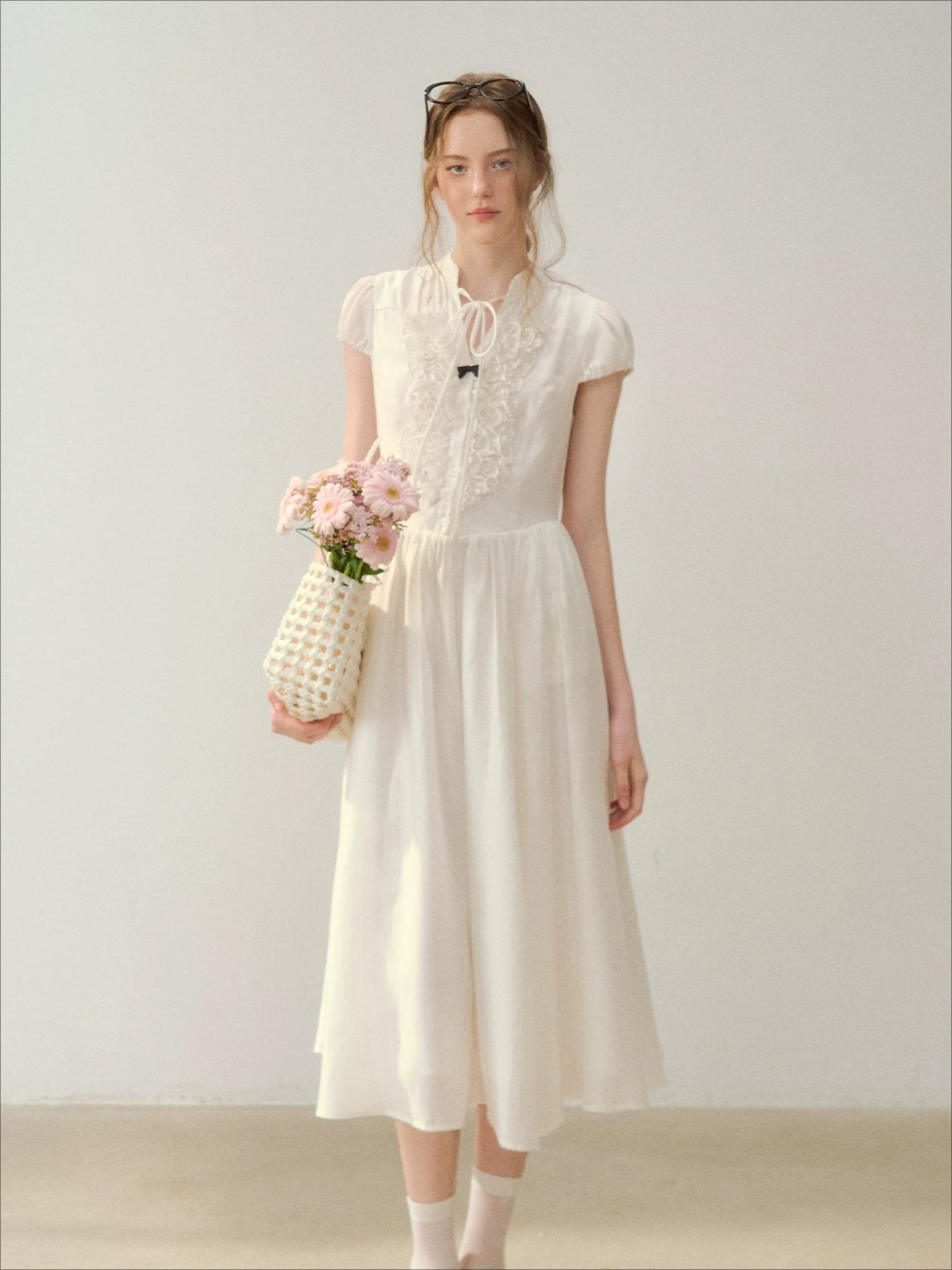 Acetate Ruffle Midi Dress
