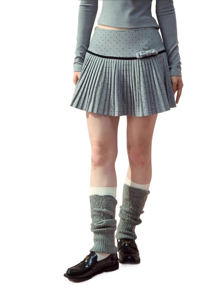 Polka-Dot Bow Pleated Skirt