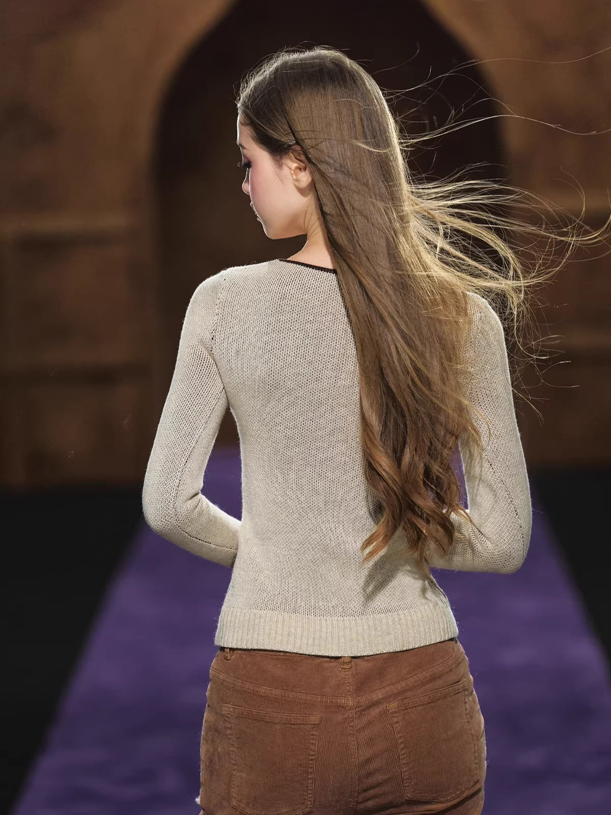 Apricot Contrast Knit Top