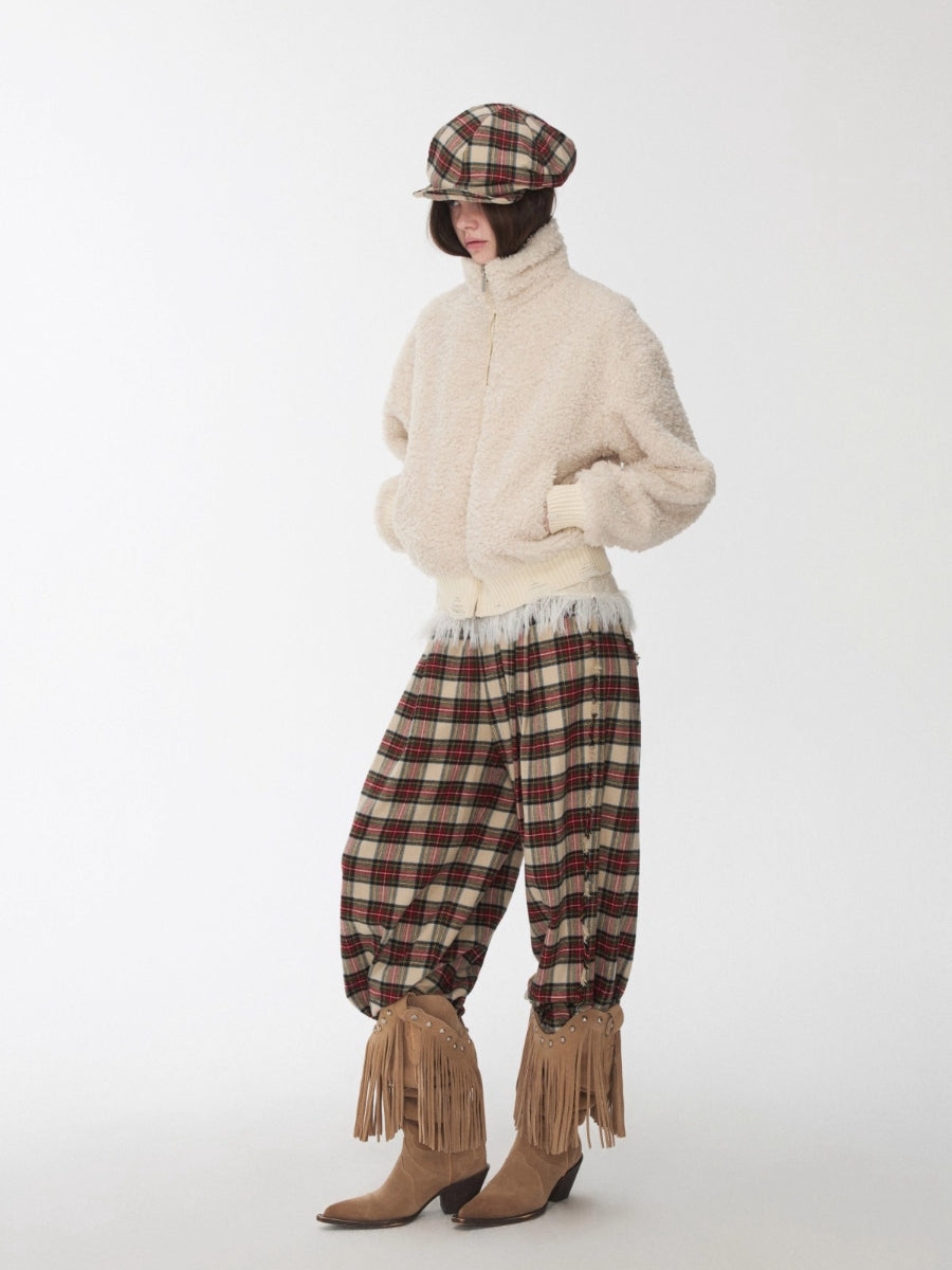 Zip-Up Shearling Textured Fitted Short Coat