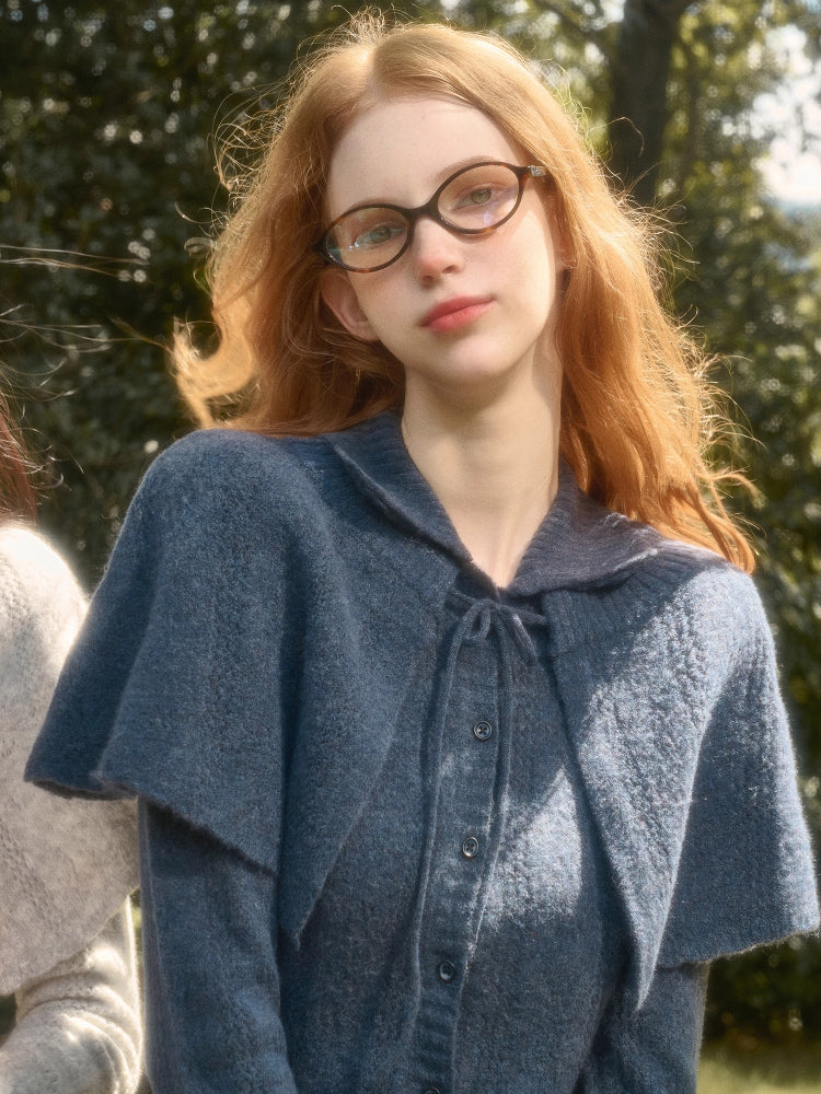 Snow Library Wool Knit Cape Cardigan & Skirt Set