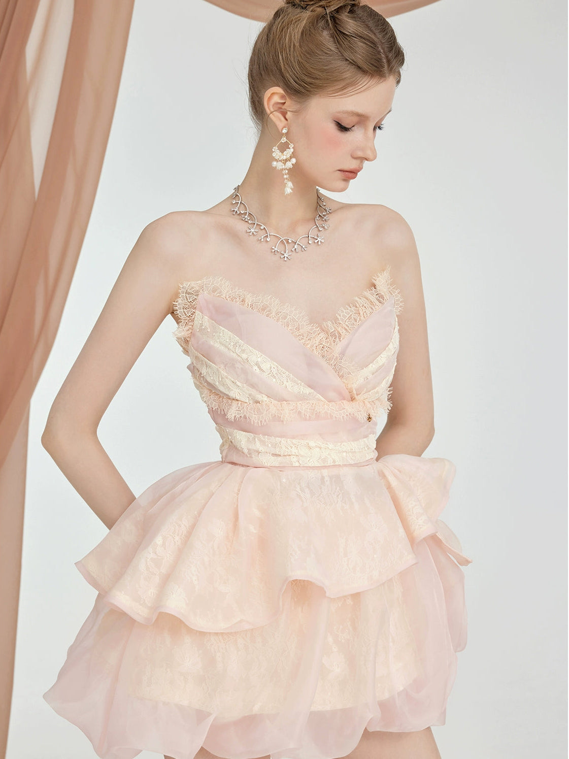 Berry Irregular Design V-Neck Bustier & Skirt Set