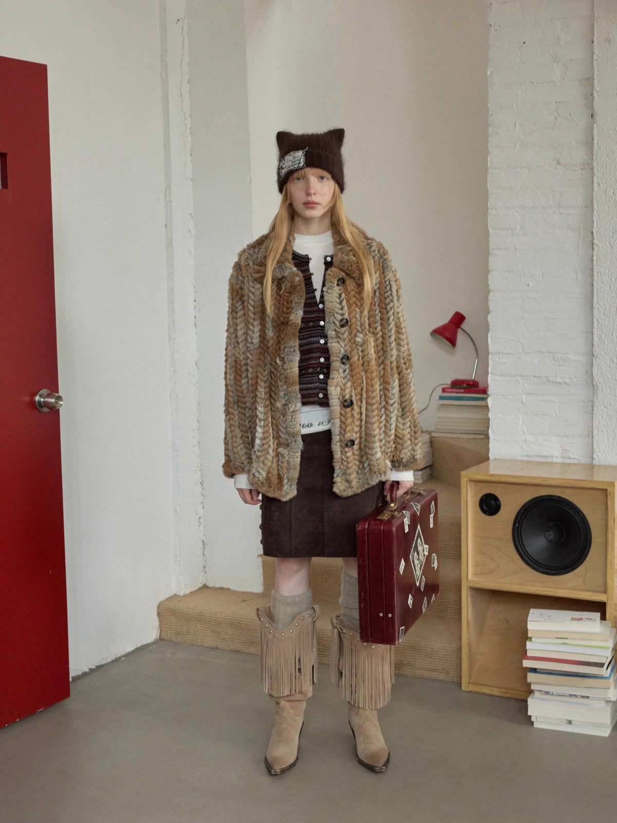 Rabbit Fur Woven Shirt Coat