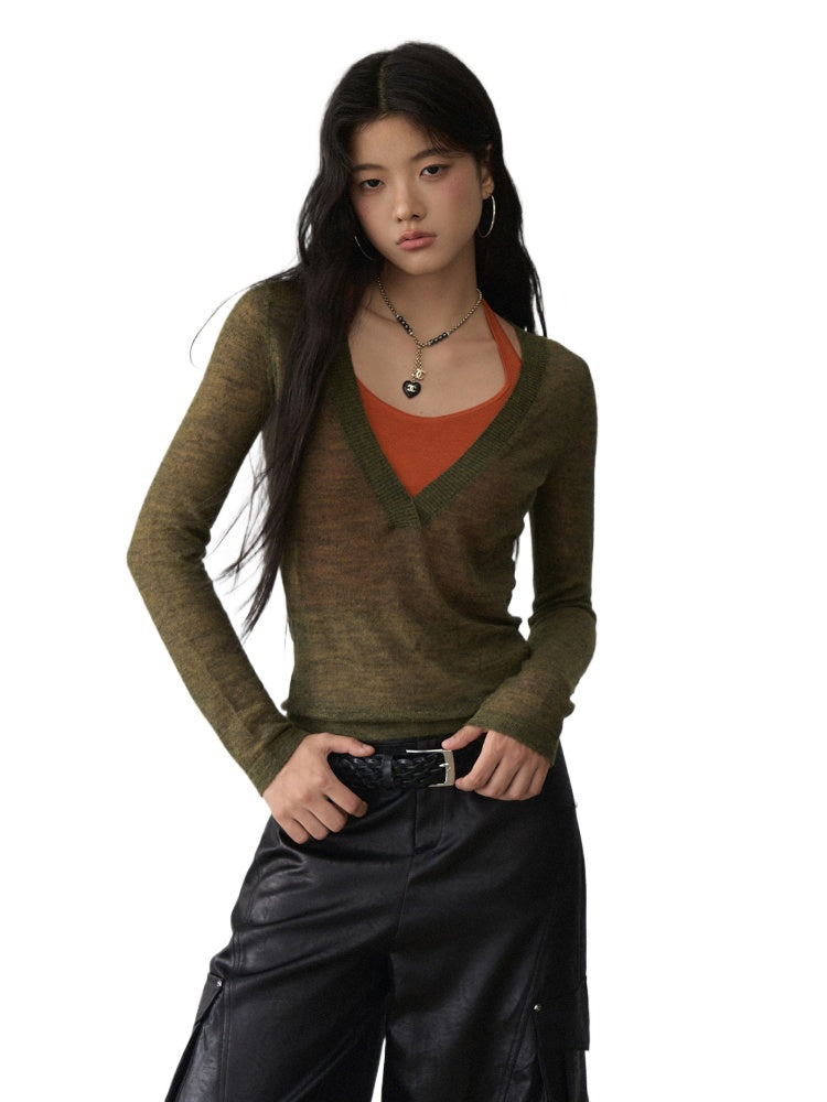 Fake Two-Piece Halter V-Neck Knit Sweater