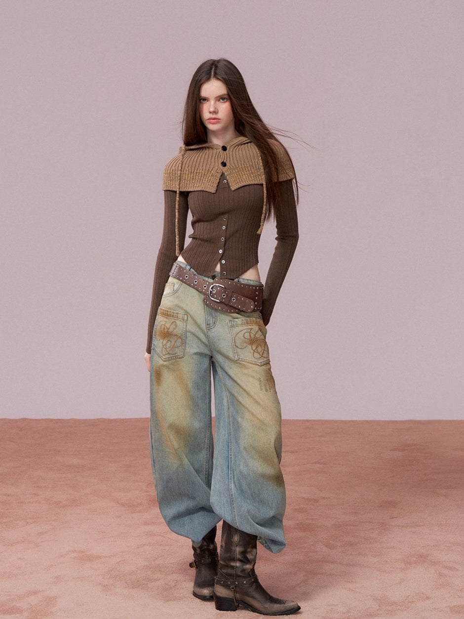 Ribbed Button Waist Knit T-shirt