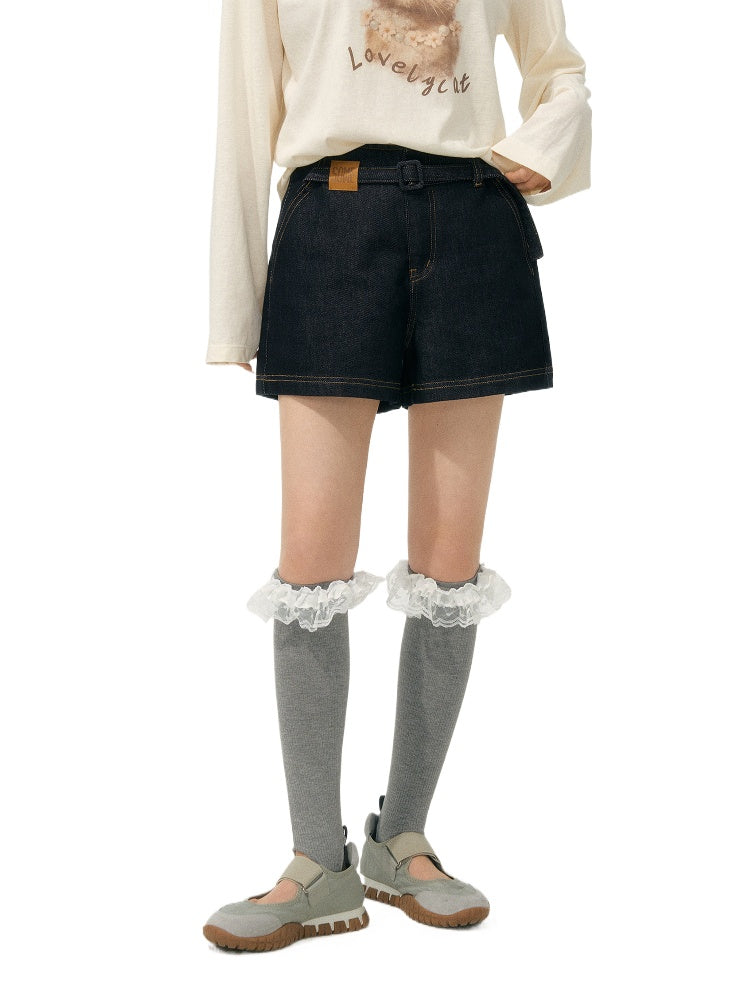 Slimming High-Waisted A-Line Denim Shorts