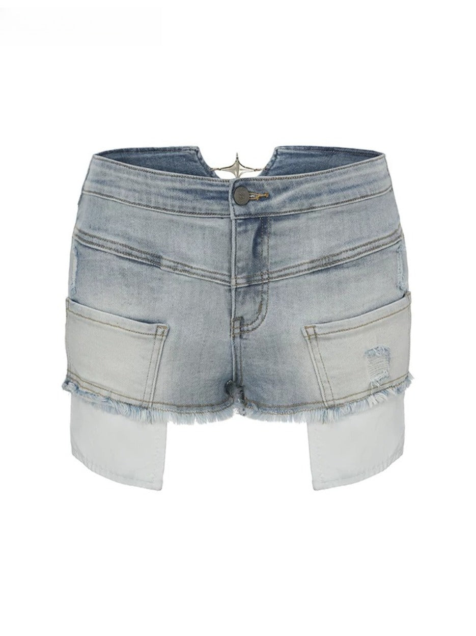 Cross Cutout Denim Shorts