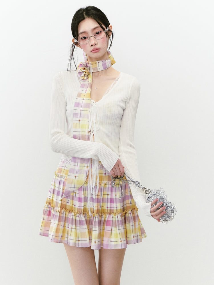 Fake Two-piece Plaid Spliced Cami Dress