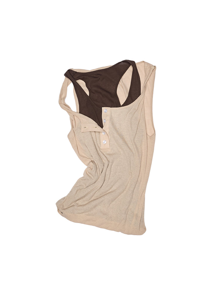Double-layer Fake Two-piece Color-Blocking Vest
