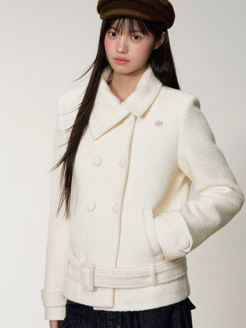 Diagonal Collar Double-Breasted Wool Coat