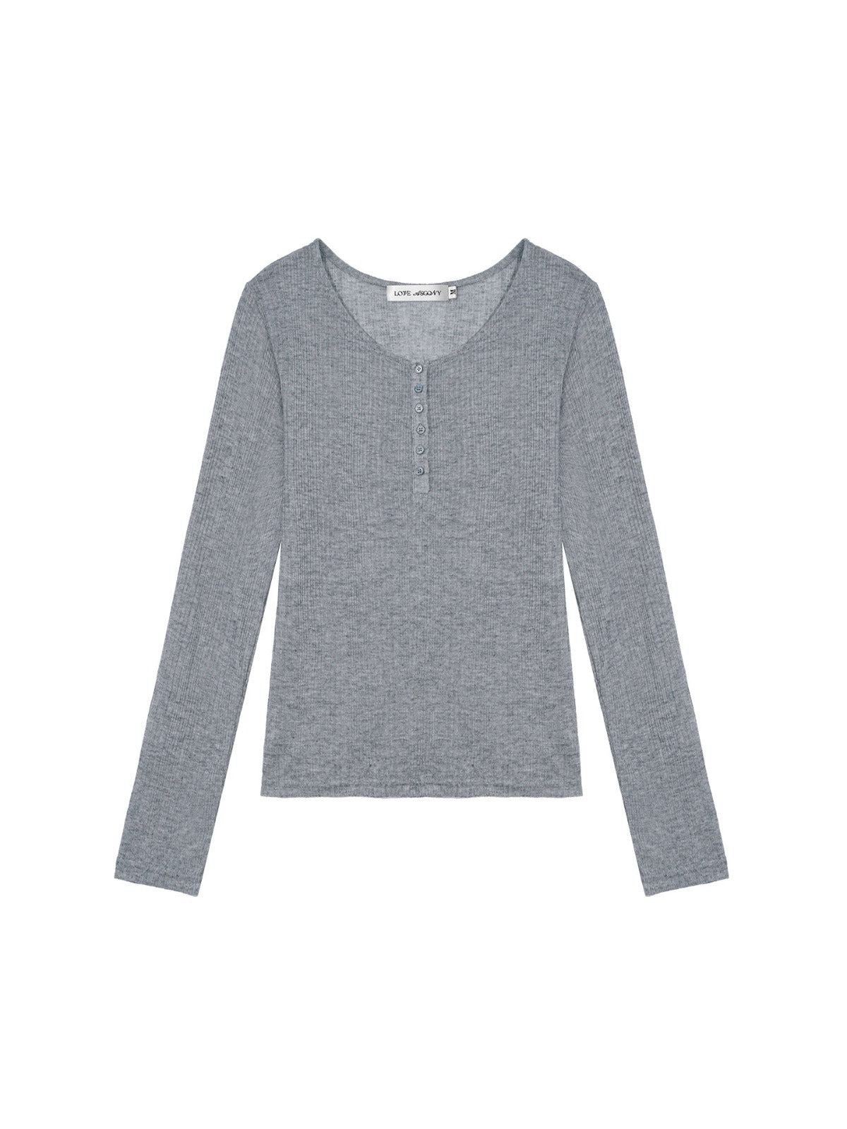 Ribbed Henley Long Sleeve Top
