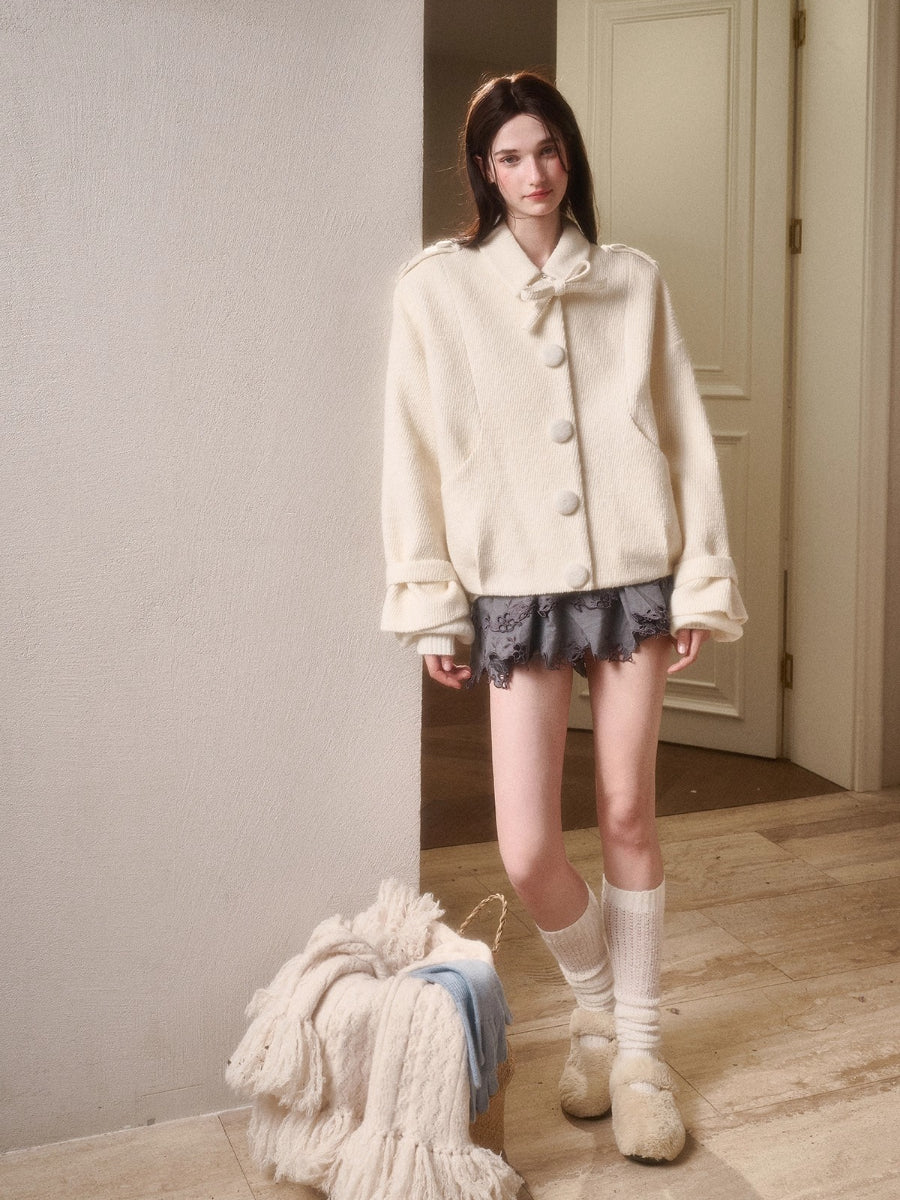 Fluffy Snow Wool Twill Cut Jacket